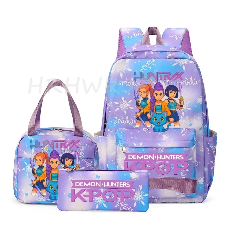 sac à dos kpop demon hunter avec imprimé neige, cartable pour adolescents avec sac à bandoulière pour usage quotidien, sacs de voyage décontractés pour filles, 3 pièces