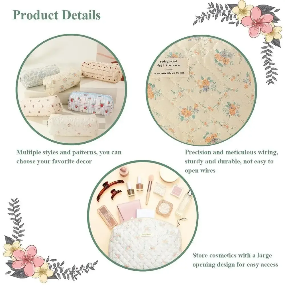 sac de maquillage en coton matelassé pour femmes, 1 pièce, mignon, fermeture éclair, organisateur de cosmétiques, sac à main en tissu en forme de boîte, trousse de toilette portable pour filles