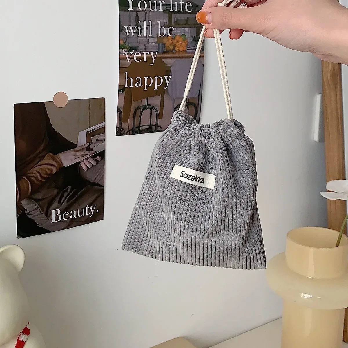 sac à cosmétiques à cordon de couleur unie, 1 pièce, pochette de voyage pour cosmétiques, rouge à lèvres, bonbons, sac d'emballage cadeau de noël, sac de rangement