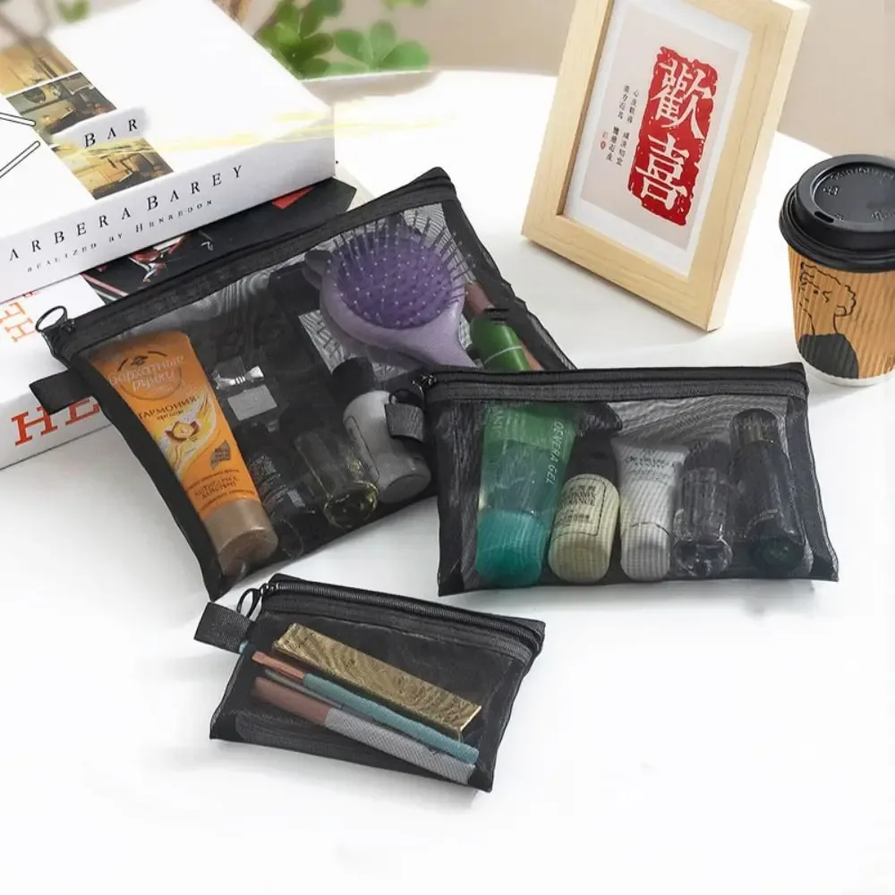 sac à cosmétiques en maille de grande capacité, sac carré, étuis à crayons, trousse de maquillage, étui de rangement, pochette de lavage, trousse de toilette d'extérieur