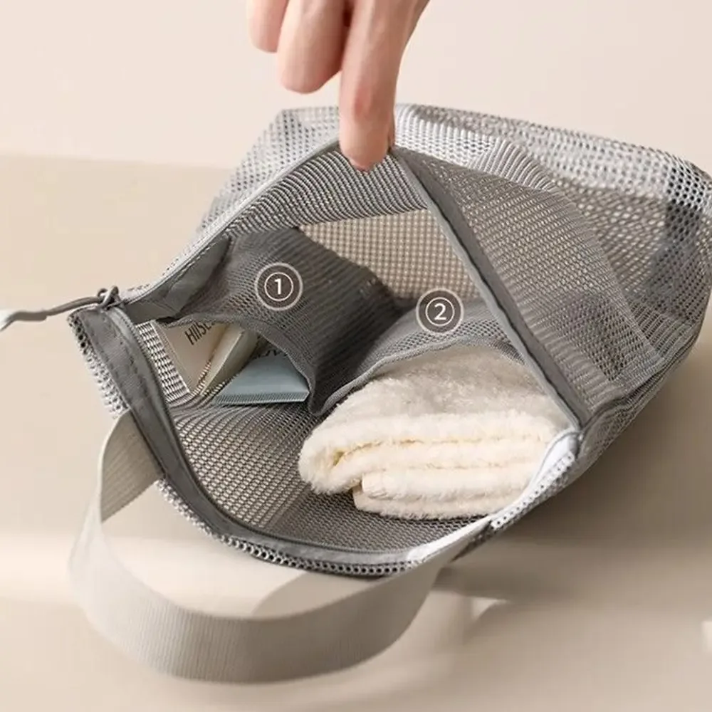 trousse de toilette portable décontractée 26x23cm avec fermeture éclair, sac cosmétique à main, pochette de rangement en maille pour voyages d'affaires et déplacements