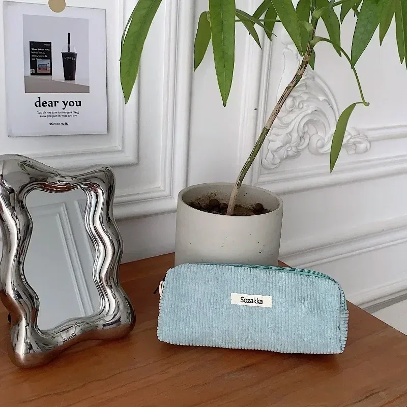 grands sacs à cosmétiques doux pour femmes, trousse de toilette de maquillage, trousse de maquillage de voyage à la mode, trousse de rangement pour crayons et pinceaux en velours côtelé