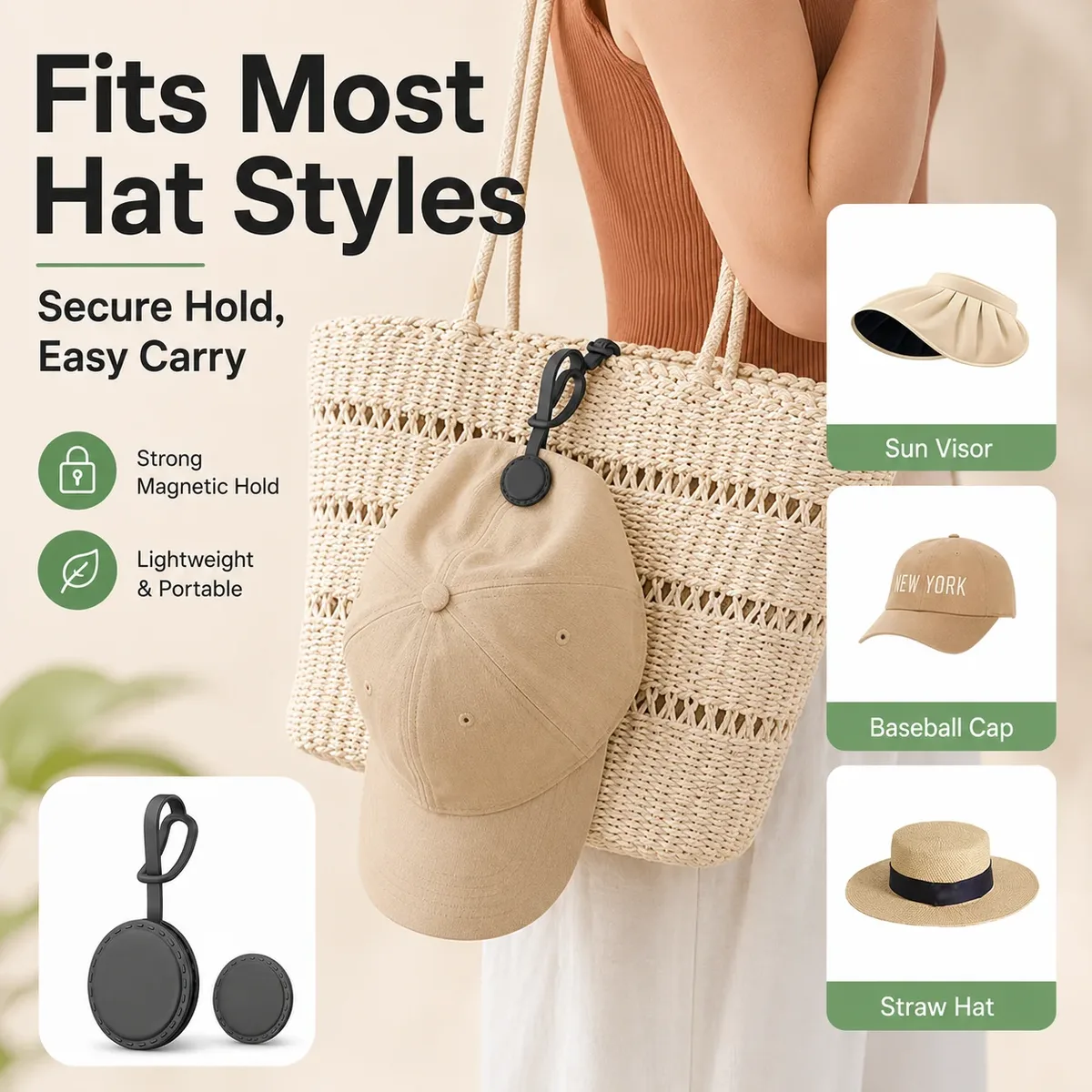 clip magnétique pour chapeau en silicone, support de chapeau dissimulé pour sacs, clip de voyage pour casquette, support de chapeau portable pour bagages et sac à dos