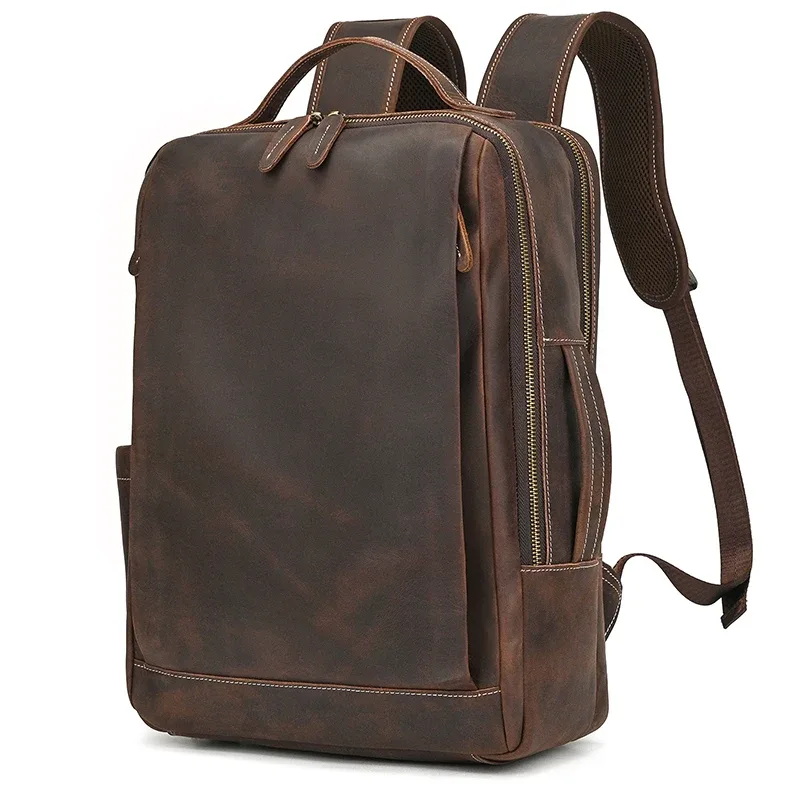 mode crazy horse cuir sac à dos véritable peau de vache sacoche pour ordinateur portable ordinateur homme sacs à dos pour hommes mâle sac à dos sac d'école d'affaires
