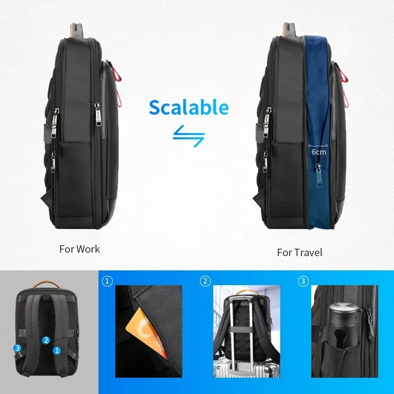 bopai-sac de travail de chargement usb antivol extensible pour hommes, sac à dos pour ordinateur portable 15.6 pouces, voyage intelligent d'affaires, luxe
