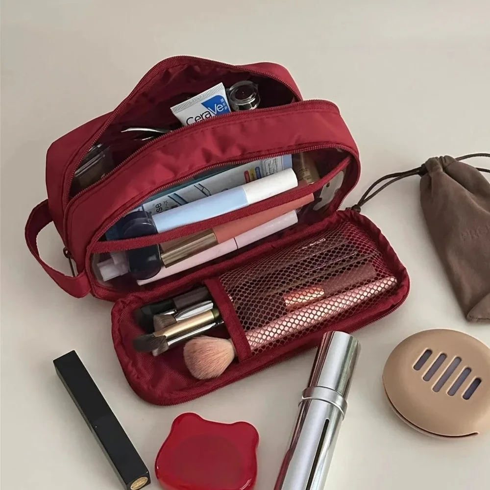 sac à cosmétiques double couche en nylon, organisateur de maquillage de voyage, trousse de toilette de grande capacité, trousse à crayons multifonction, porte-pinceaux