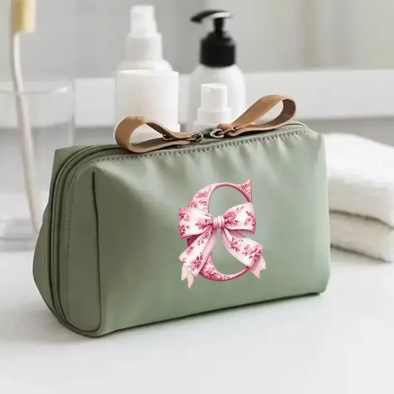 sac à main pour femme avec 26 lettres florales en forme de nœud, trousse de maquillage, sac de rangement, cadeau de la saison de la rentrée scolaire, saint-valentin, anniversaire