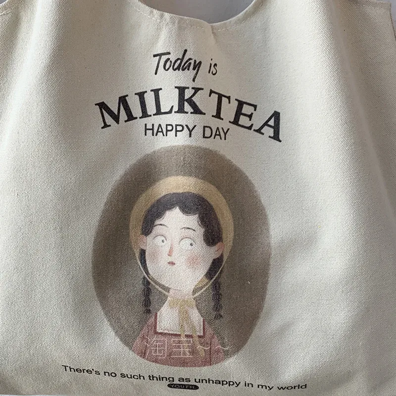 sac fourre-tout en toile réutilisable pour femmes et filles, sac à provisions décontracté pour dames, sac à soupe initié au gril en coton, mignon, plage, voyage