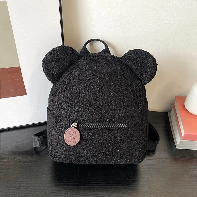 adorable mini sac à dos oreilles d'ours moelleuses avec ceinture fourre-tout en peluche douce multicolore petits sacs à dos pour enfants élégant usage quotidien décontracté