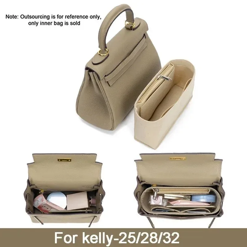 Organisateur de sac à insérer en tissu feutré pour Hermes Kelly Bag 25 28 32 organisateur de sac à main femmes voyage Portable cosmétique sacs intérieurs