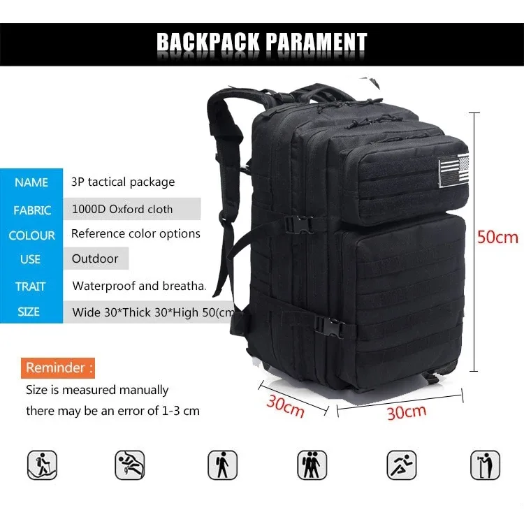 sac à dos tactique grand sac d'assaut de 3 jours sac molle sacs à dos sacs à dos de randonnée sacs