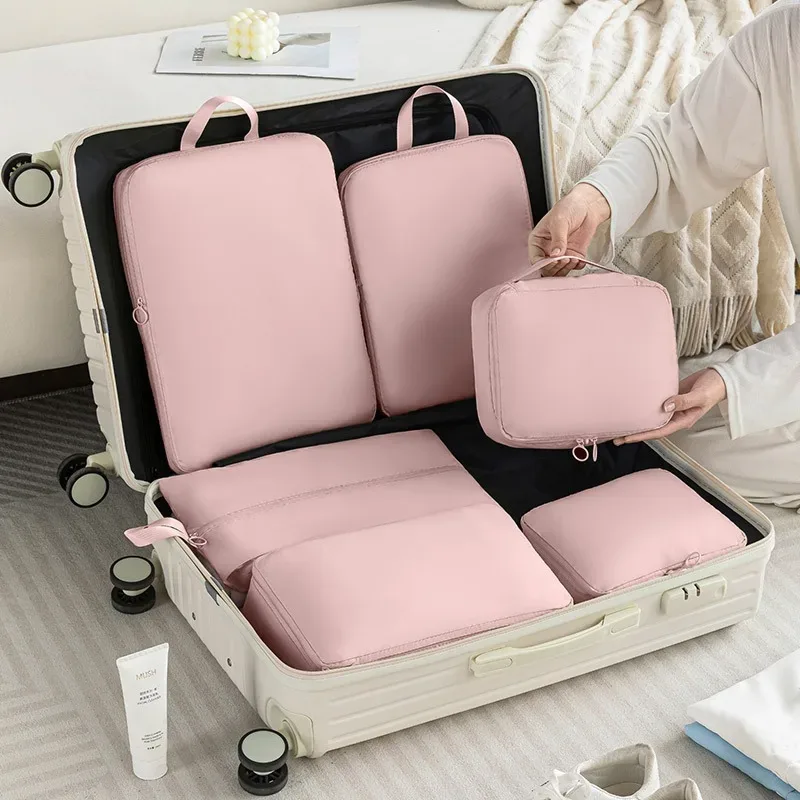 6 cubes de compression de voyage, sacs de rangement pour vêtements, sacs de rangement portables pour valise, sacs extensibles pour économiser de l'espace