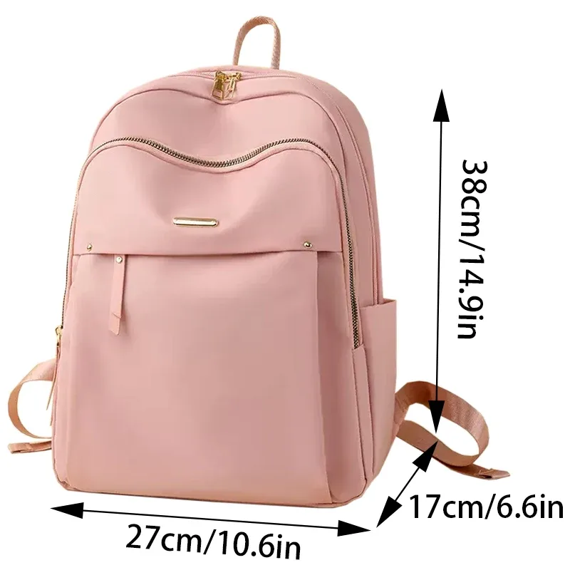 sac à dos en nylon imperméable pour femmes, sac à dos d'école léger, sac à dos de voyage multi-poches, sac à dos élégant pour les loisirs avec fermeture éclair dorée
