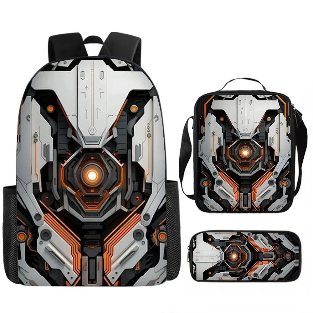 sacs d'école de luxe originaux et cool de style mécanique, imprimés en 3d, lot de 3 pièces : sac à dos pour ordinateur portable, sac à déjeuner et trousse à crayons
