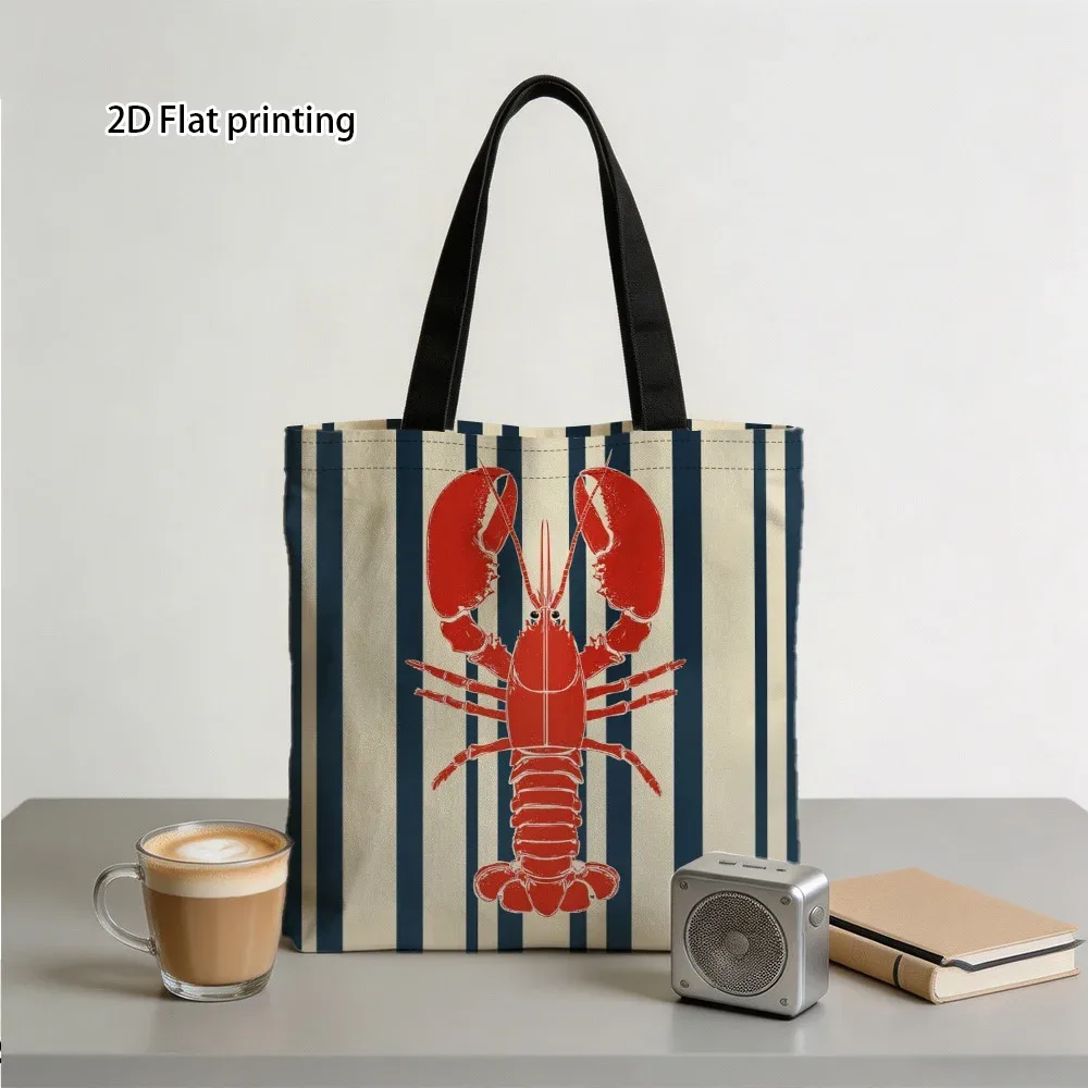 sac fourre-tout tendance avec illustration de rayures de homard rouge, sacs d'épicerie durables et réutilisables, sac à bandoulière pliable à imprimé coloré, cadeaux pour mère