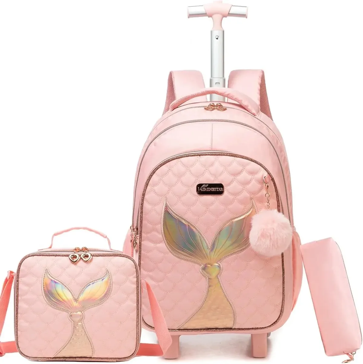 ensemble de sac à dos à roulettes pour enfants avec boîte à lunch, sac à dos scolaire à roulettes, sac à dos trolley pour filles