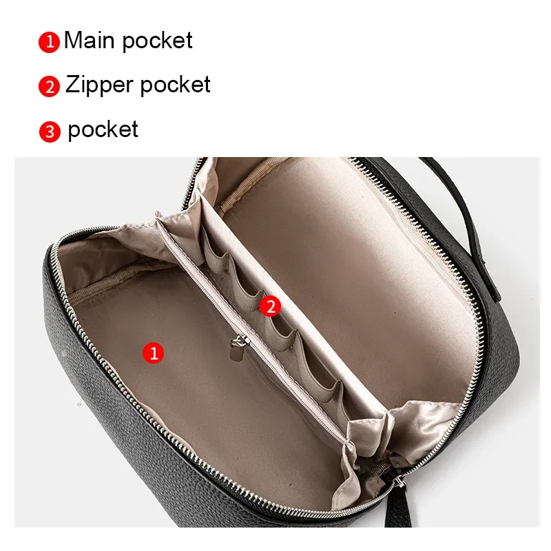 trousse de toilette en cuir grainé pour femme, grande capacité, avec poignée et plusieurs poches, idéale pour les voyages et le quotidien