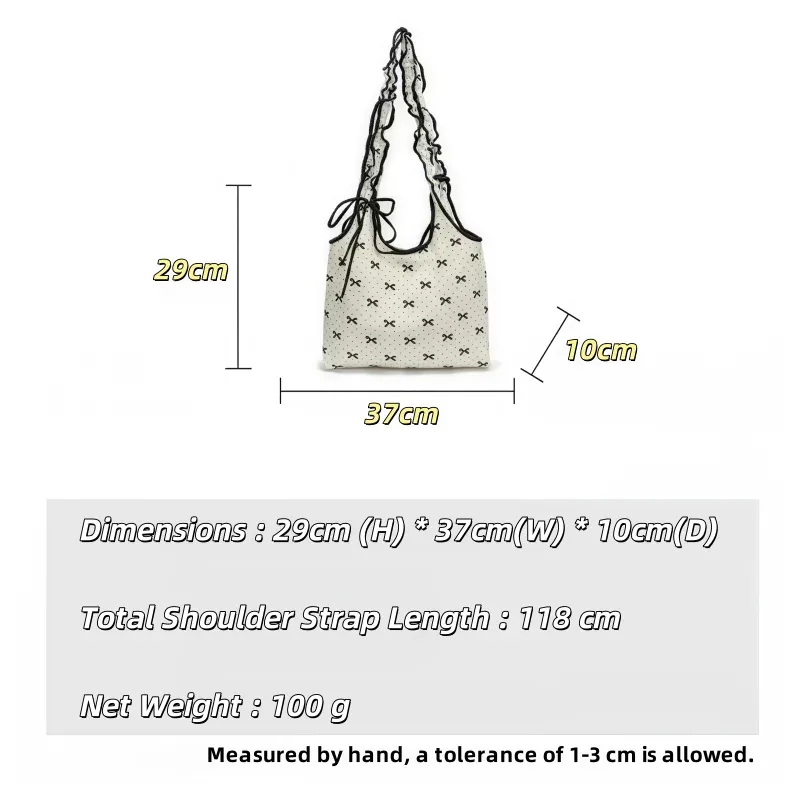sac fourre-tout à bandoulière léger à main, grande capacité, tendance, motif de points de ruban, matériau en toile, pour étudiants, banlieue