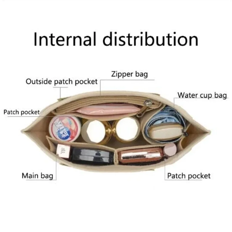 sac à insérer en feutre adapté au sac à main, sac de doublure en tissu feutré, sac de maquillage, support de voyage, organisateur de sac à main portable