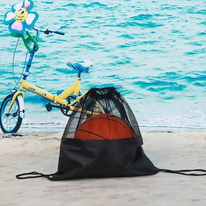 sac de basket-ball à double bandoulière avec cordon de serrage, sac de rangement multifonctionnel pour ballons de football pour étudiants, sac en maille, pompe à ballon de basket