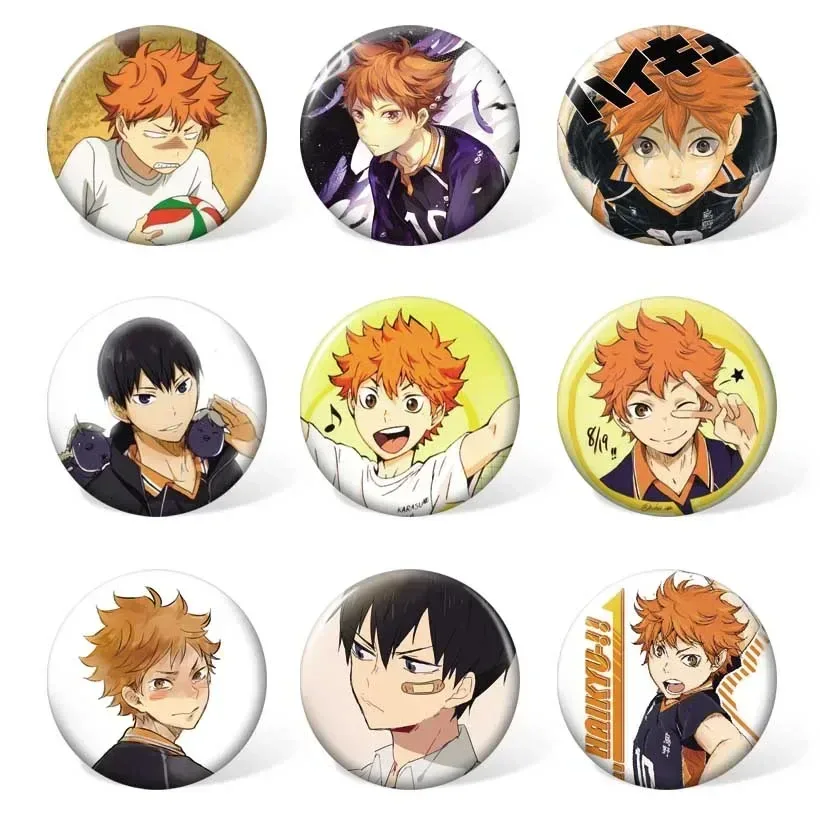 (9 pièces/ensemble) badge de dessin animé haikyuu hinata shoyo broche de costume kageyama tobio sac à dos ou accessoires de sac