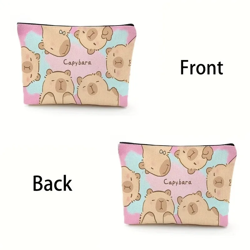sac de maquillage imprimé capybara mignon, pochette légère à fermeture éclair double face, trousse de maquillage pour femmes, voyage, camping