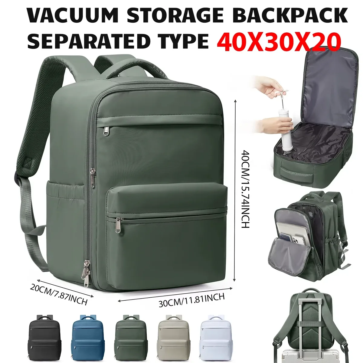 Sac à dos de voyage Ryanair 40x30x20, sac à dos à compression sous vide, sac de cabine Wizzair, sac de voyage pour ordinateur portable 15,6 pouces, sac de rangement, cartable