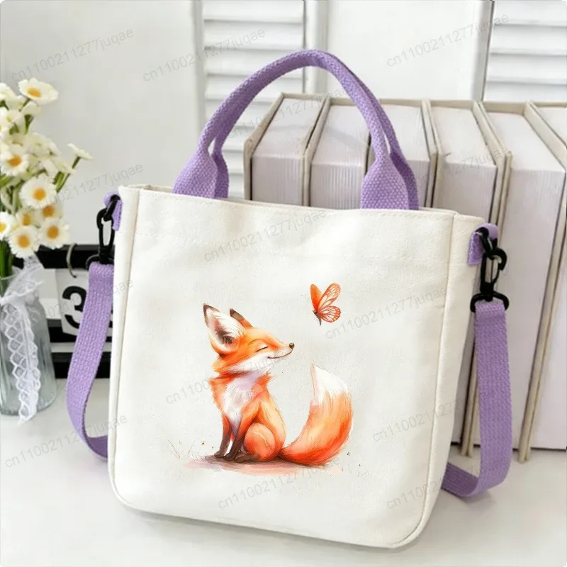 sac à bandoulière en toile motif renard kawaii - sac fourre-tout créatif fantaisie pour femme - sacs à main décontractés légers - sacs de shopping - cadeaux