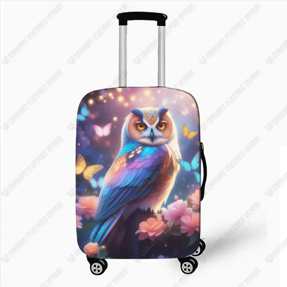 housse de bagage imprimée hibou coloré, housses de protection pour valise à roulettes à cornes, accessoires de voyage de 18 à 32 pouces