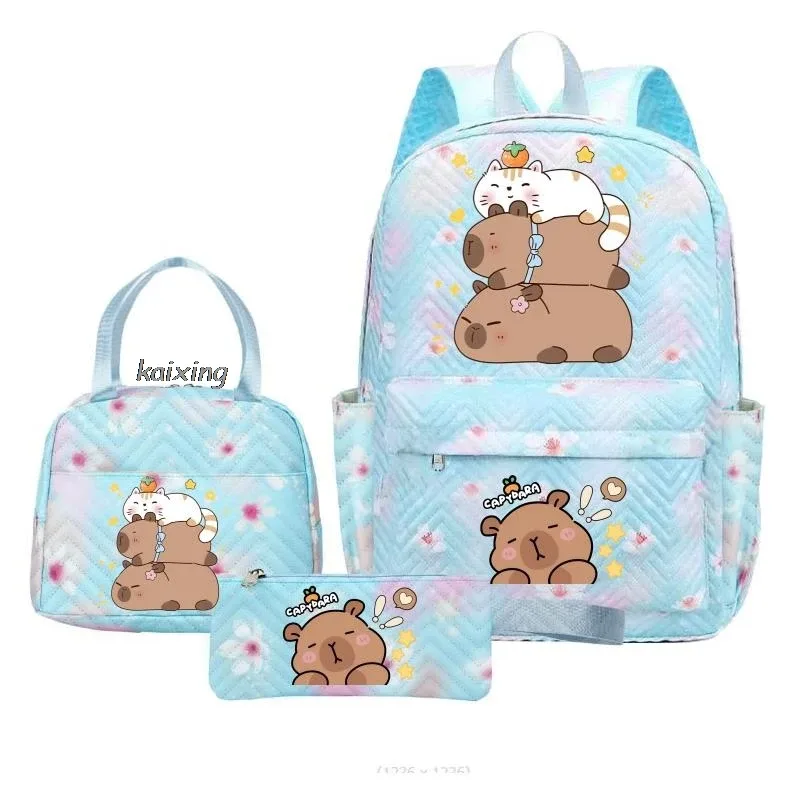 sacs à dos kawaii imprimés capybara, ensemble sac d'école, sac à déjeuner, trousse à crayons, cadeau de rentrée scolaire pour fille, sacs de loisirs, mochila, sacs de voyage pour adolescents