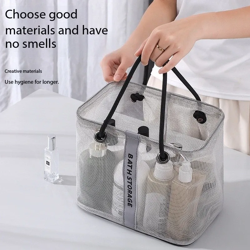panier de vidange en maille pliable 2 en 1, organisateur de toilette de voyage et de natation, grande poignée de transport portable, rangement écologique
