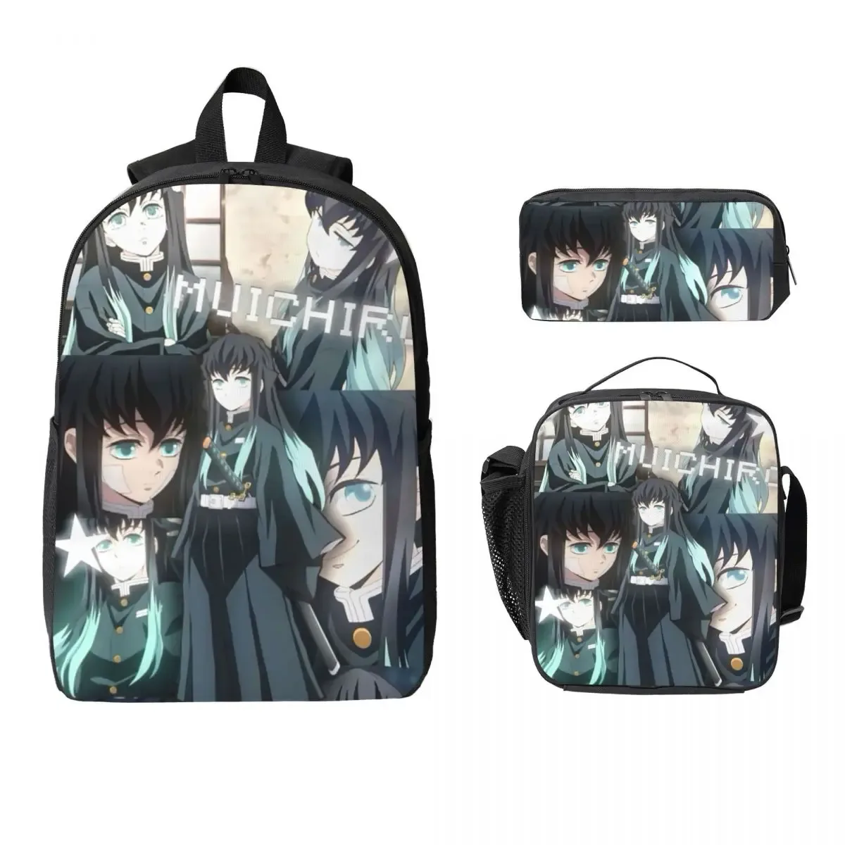 muichiro tokito demon slayer sac à dos garçons filles bookbag sac d'école ordinateur portable sacs à bandoulière 3ps sac à déjeuner isolé trousse à crayons