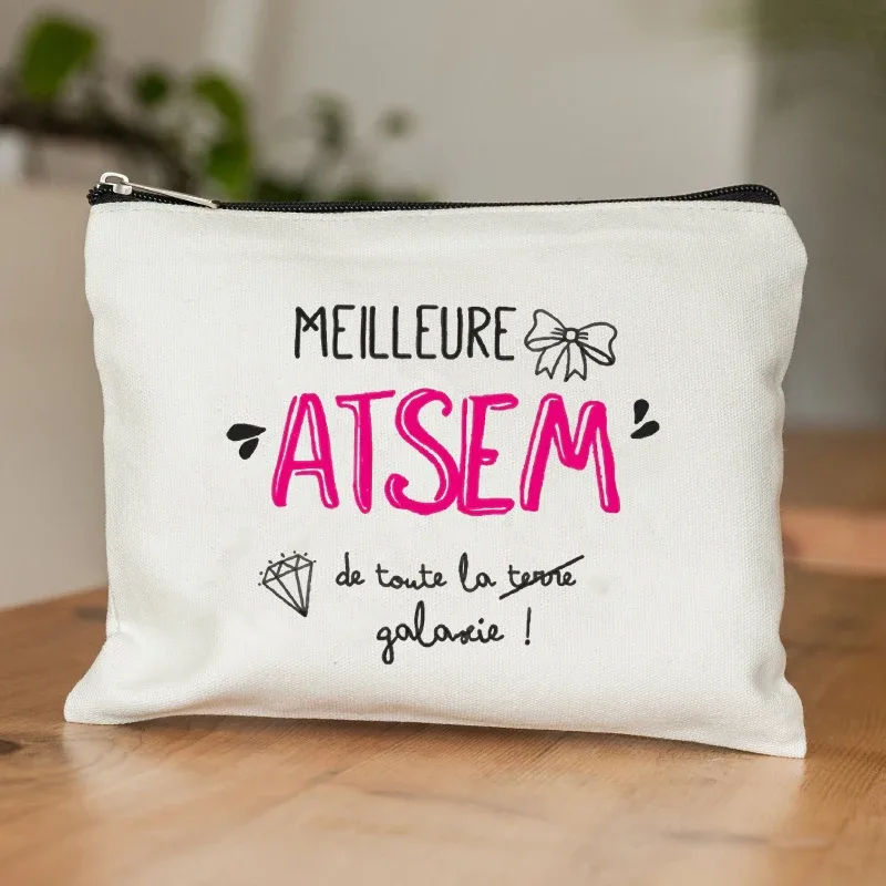 trousse de toilette au design d'appréciation atsem pour l'école française – pochette zippée en polyester durable avec trousse de maquillage inspirée de l'école française