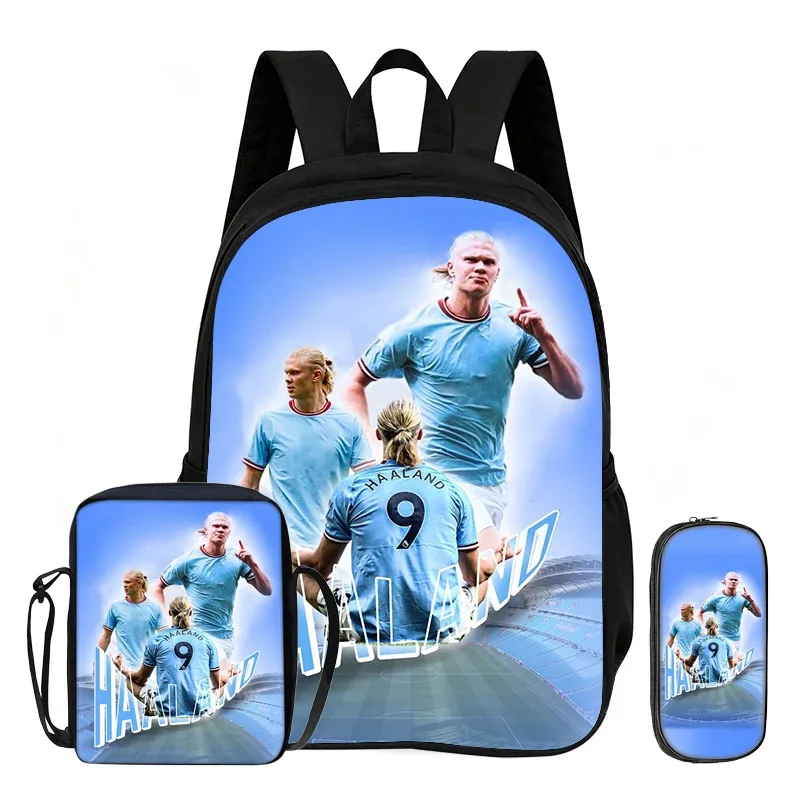 ensemble de 3 sacs à dos pour enfants, motif étoile de football, sac à bandoulière pour étudiants, sacs à crayons, sac à dos de sport haaland