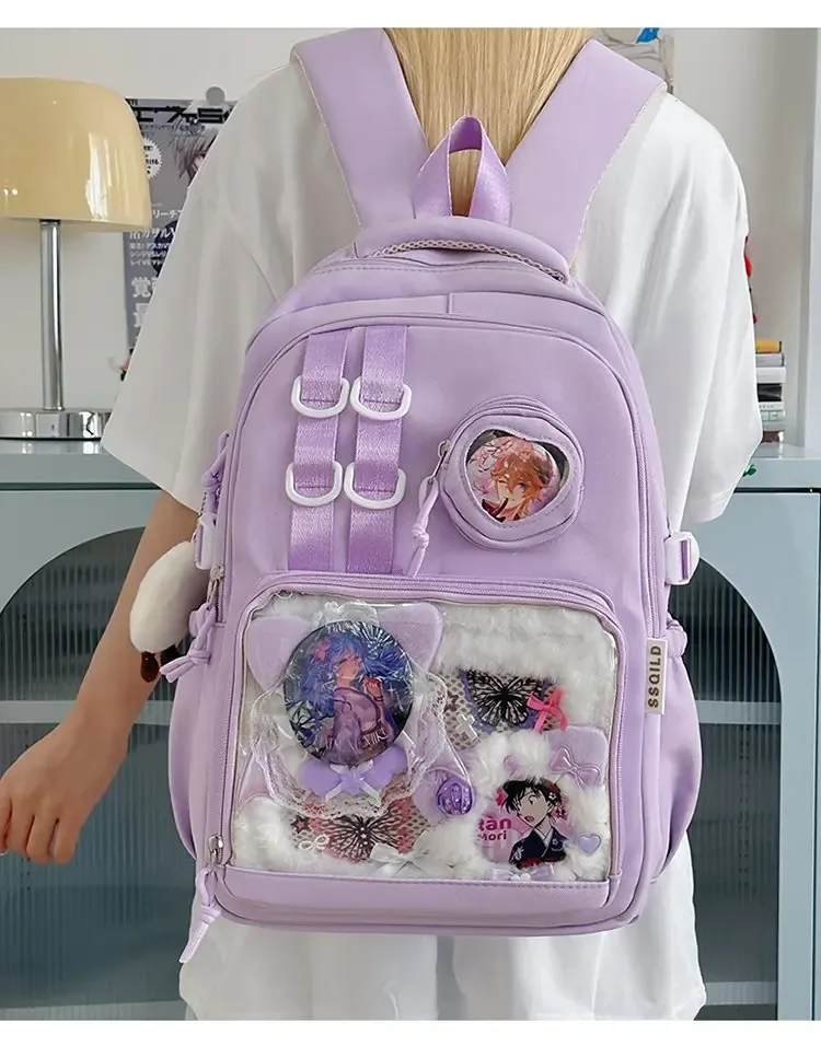 nouveau sac à dos transparent avec badge de bricolage, sac ulzzang ita y2k, cartable de grande capacité pour femmes, sac à dos à la mode et beau