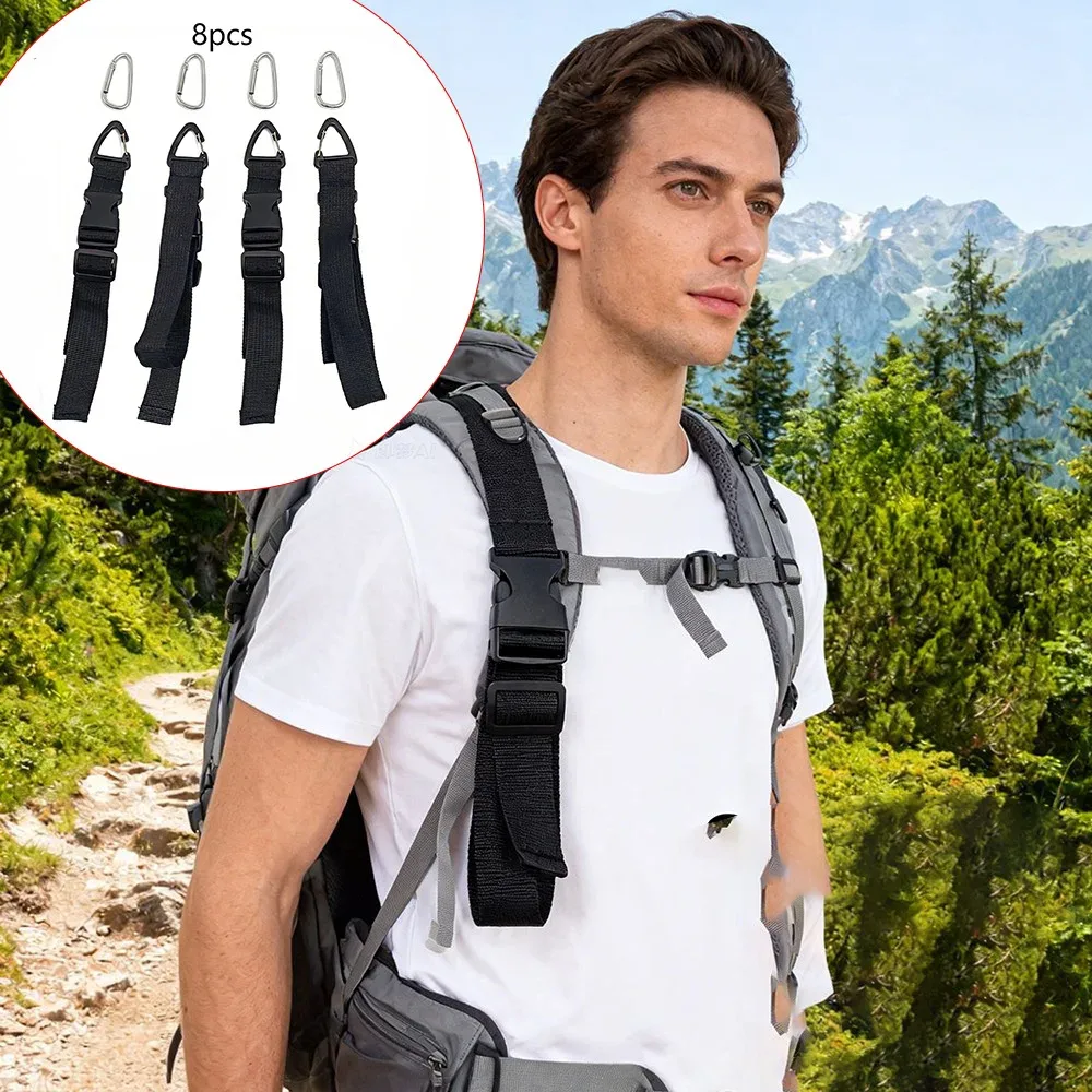 ensemble d'accessoires externes pour sacs, 8 pièces, comprenant 4 crochets et 4 sangles, pour vêtements de voyage, sangles pour chapeaux et accès rapide aux accessoires externes pour sacs à dos