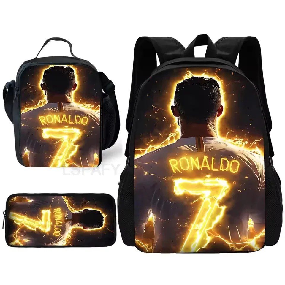 ensemble de sacs à dos 3 pièces à motif cr7 soccer star – sac à dos décontracté de grande capacité avec pochette et sac fourre-tout assortis, parfait pour le quotidien