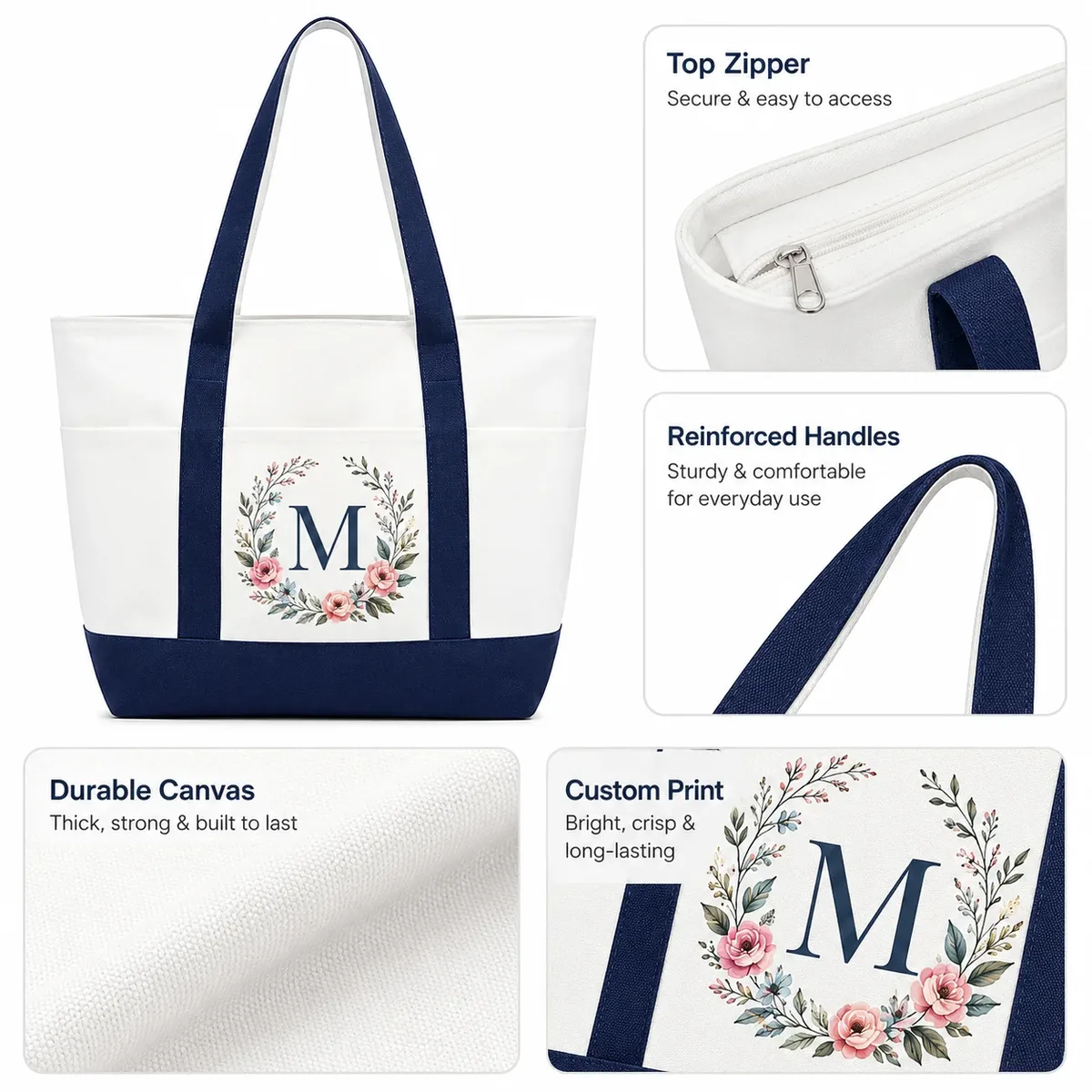sac fourre-tout en toile personnalisé avec logo imprimé, sac de shopping écologique en coton avec poignées, sac fourre-tout pour transporter le logo de l'entreprise