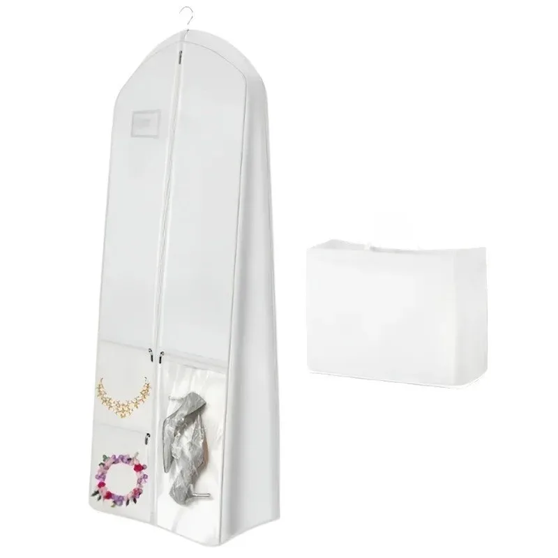 sac de rangement vertical haut de gamme pour robe de mariée en tissu non tissé épais, anti-poussière et anti-humidité, avec poignée