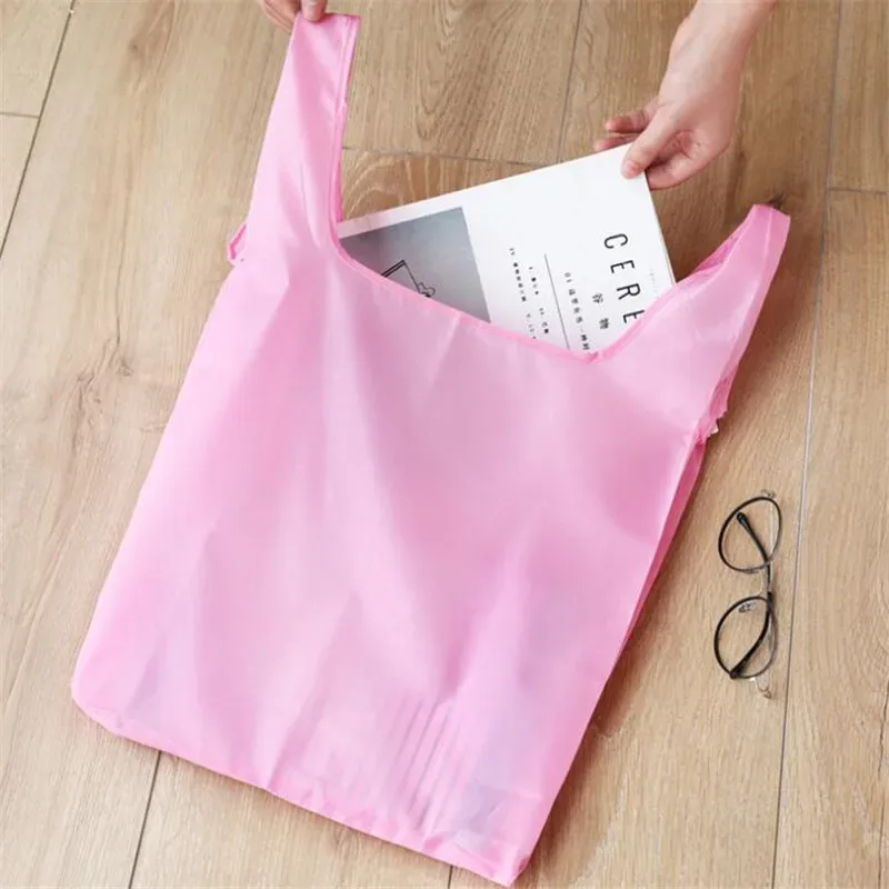 sac à provisions couleur unie écologique pliant réutilisable portable sac à bandoulière polyester pour voyage épicerie sac à provisions solide