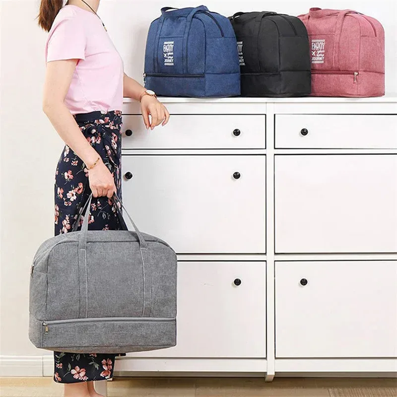 sac de voyage étanche double couche pour salle de sport et natation, portable, séparation sèche/humide, rangement de produits de toilette cosmétiques, sac unisexe