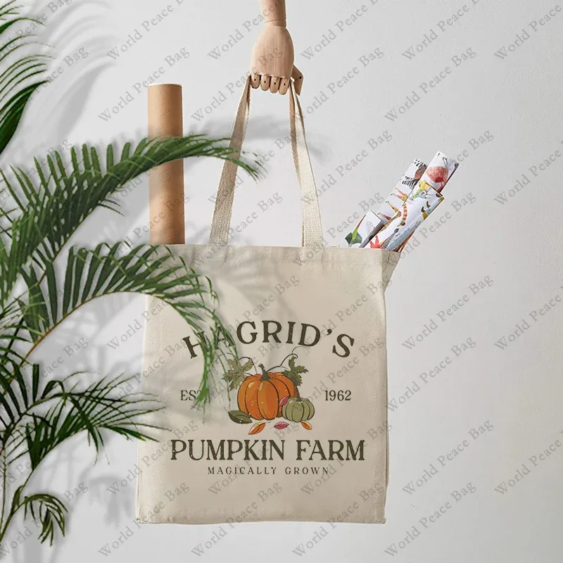 1 sac fourre-tout en toile à motif de ferme de citrouilles hagrid's est 1962, sac à bandoulière pour les voyages et les trajets quotidiens, sac de shopping réutilisable pour femmes
