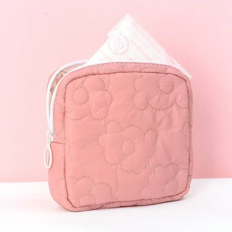 trousse de toilette portable en coton matelassé avec fermeture éclair pour femme, sac à main d'évaluateur cosmétique, forme de boîte, trousse de maquillage mignonne pour filles, 1pc