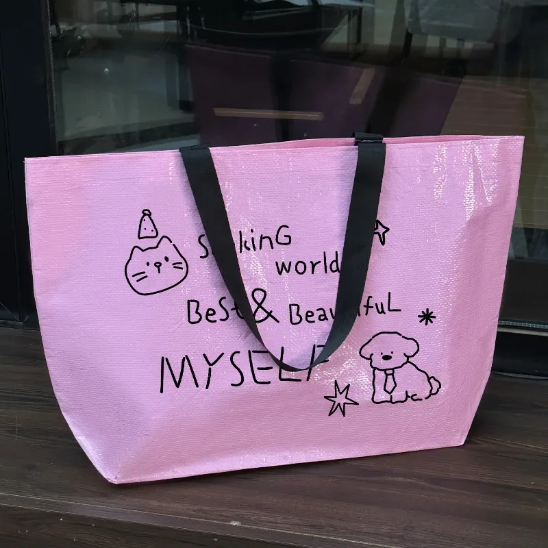 Sac de courses réutilisable rose imperméable avec motif chien mignon, sac fourre-tout pliable en tissu pour l'épicerie, la plage, les voyages, l'organisation et comme sac à bandoulière