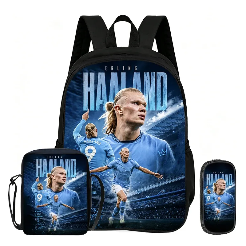 ensemble de 3 sacs à dos pour enfants, motif étoile de football, sac à bandoulière pour étudiants, sacs à crayons, sac à dos de sport haaland
