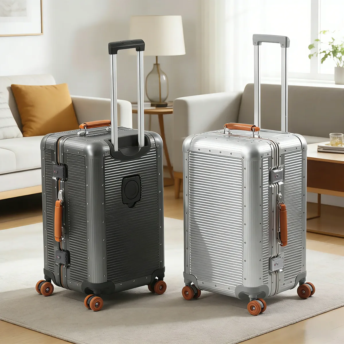 valise en aluminium avec cadre pc, 20/24/28 pouces, grande capacité 3:7, roues silencieuses en gel, serrure tsa, sac de voyage, porte-gobelet et crochet