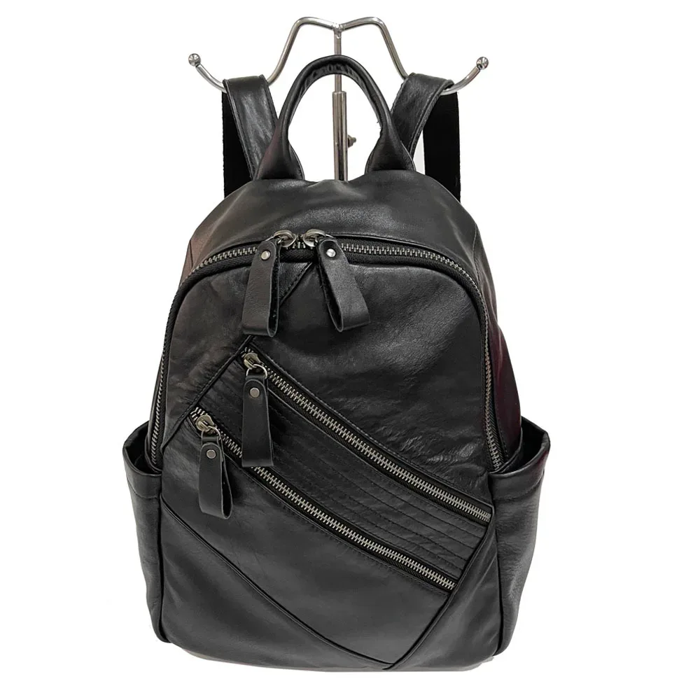 sac à dos en cuir de vache véritable noir pour femme, sac à dos décontracté pour femme, sac de voyage initié, sac à dos d'école antivol pour filles