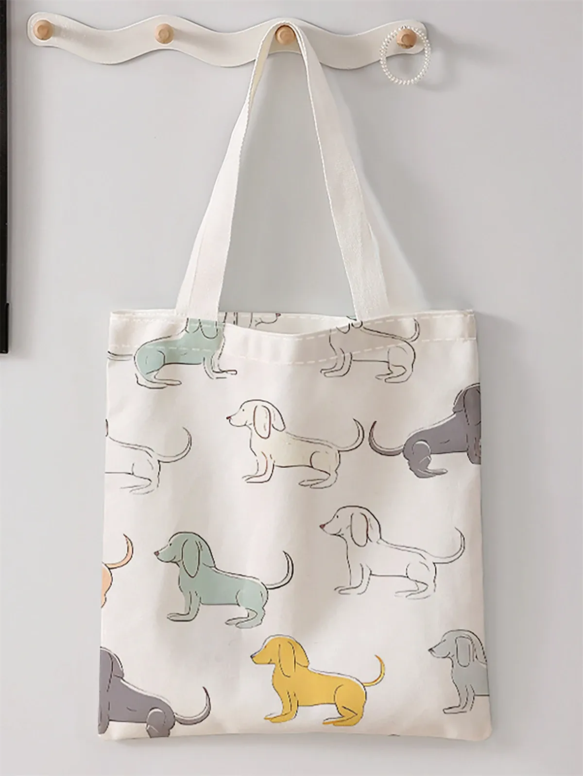 sac à main décontracté imprimé motif chien, sac à dos réutilisable à la mode, sac à main multifonctionnel, sac de shopping en toile