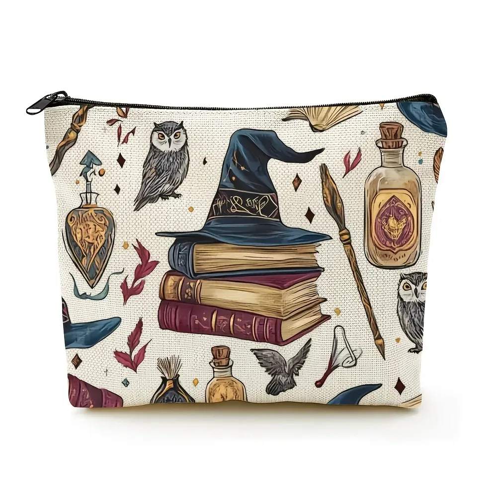 trousse de maquillage wizard 1 pièce, pochette cosmétique pliable et légère avec fermeture éclair, organisateur de voyage idéal et mignon, cadeau d'anniversaire