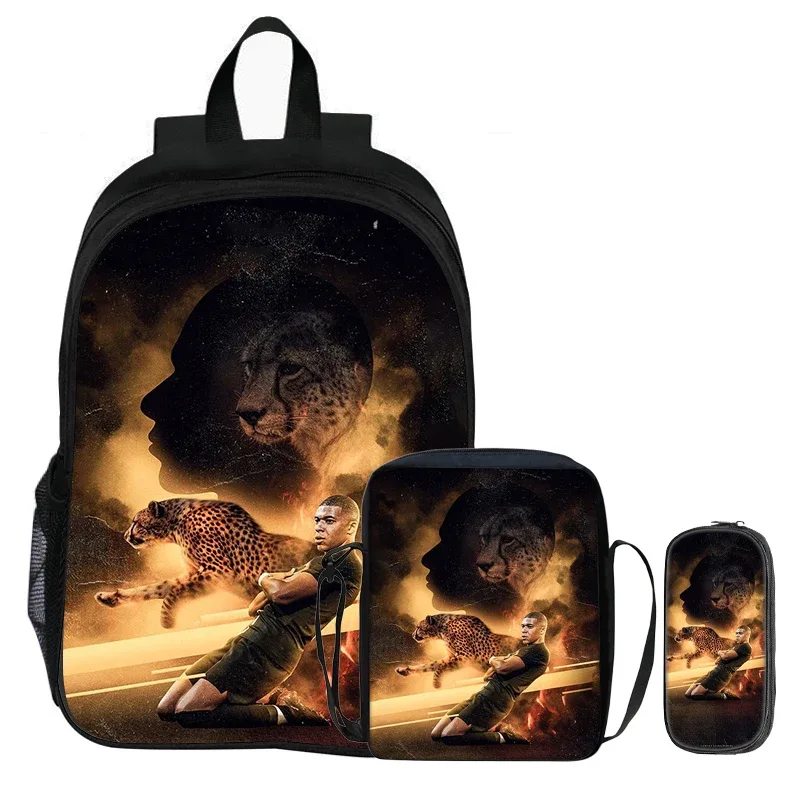 m-mbappe – ensemble de 3 pièces pour enfants, sac à dos pour étudiants, sac à bandoulière pour l'école, sacs à crayons, sac à livres, sac à dos de star du football, meilleur cadeau